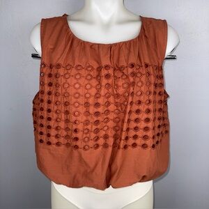 Sleeveless Eyelet Crop Top in Rust Orange